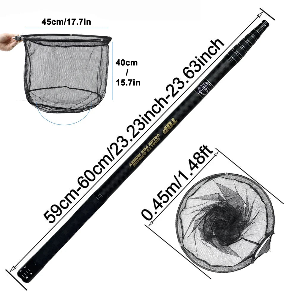 MBLN 328cm Ultralight Portable Landing Net – Carbon Handle & Aluminum Alloy Head, 414g Total Weight
