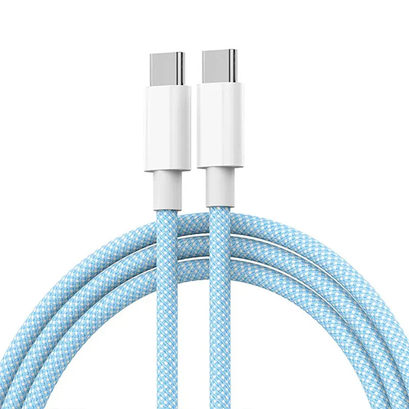 USB-C to USB-C Fast Charging Cable – 60W PD Braided Data & Charger Cable for iPhone 15, Android, Samsung, Huawei