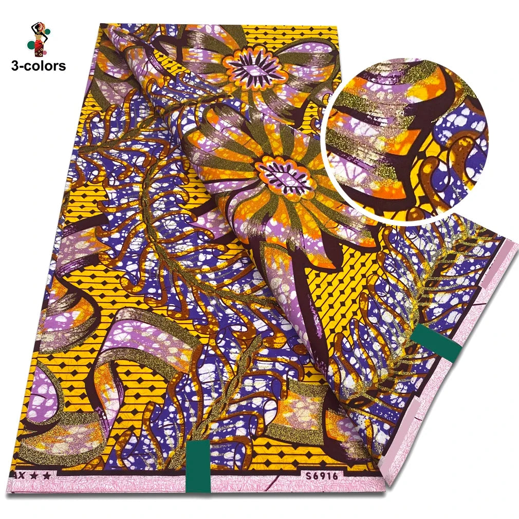 Premium Gold Print Pagne Fabric - 100% Cotton African Real Wax Ankara Grand SUP Nigerian Fabric