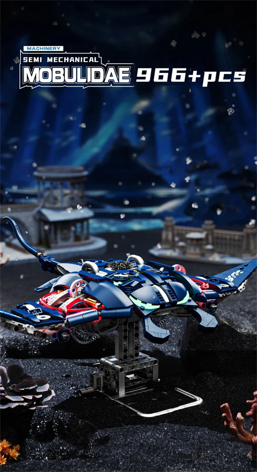 Mechanical Shark & Sea Life Building Blocks Set – Crocodile, Parrot, Mantis, Frog, Manta Ray Toy for Kids