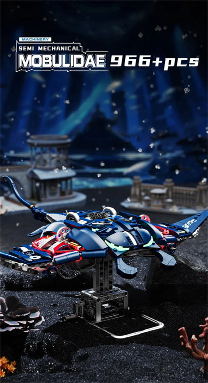 Mechanical Shark & Sea Life Building Blocks Set – Crocodile, Parrot, Mantis, Frog, Manta Ray Toy for Kids