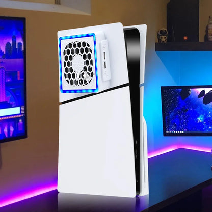NEW Side-Mounted Cooling Fan for PS5 Slim – LED Light & 2 USB Ports Game Console Cooler Accessory