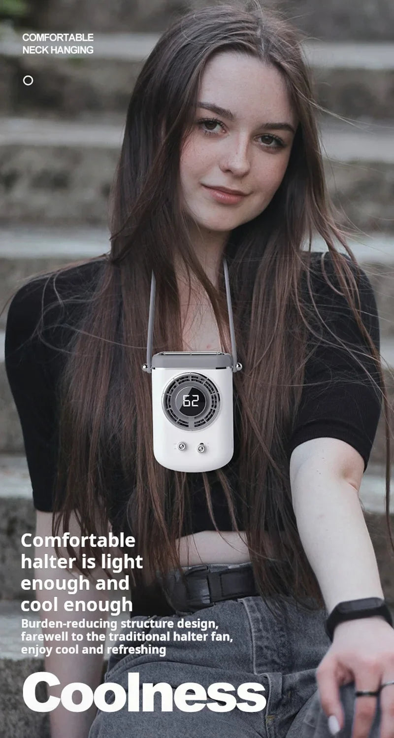 Neck Hanging Portable Fan – Silent Mini Cooling Fan with Strong Wind, USB Rechargeable, Outdoor & Desktop Use