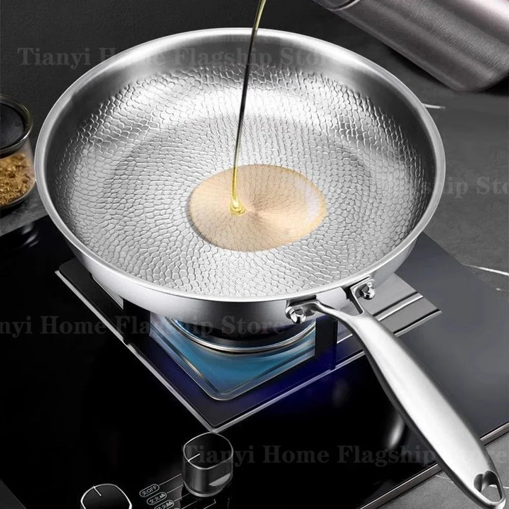 Titanium Stainless Steel Frying Pan - Non-Stick Wok Skillet for Eggs, Steak & Induction or Gas Stoves, 22/24/26/28/30cm