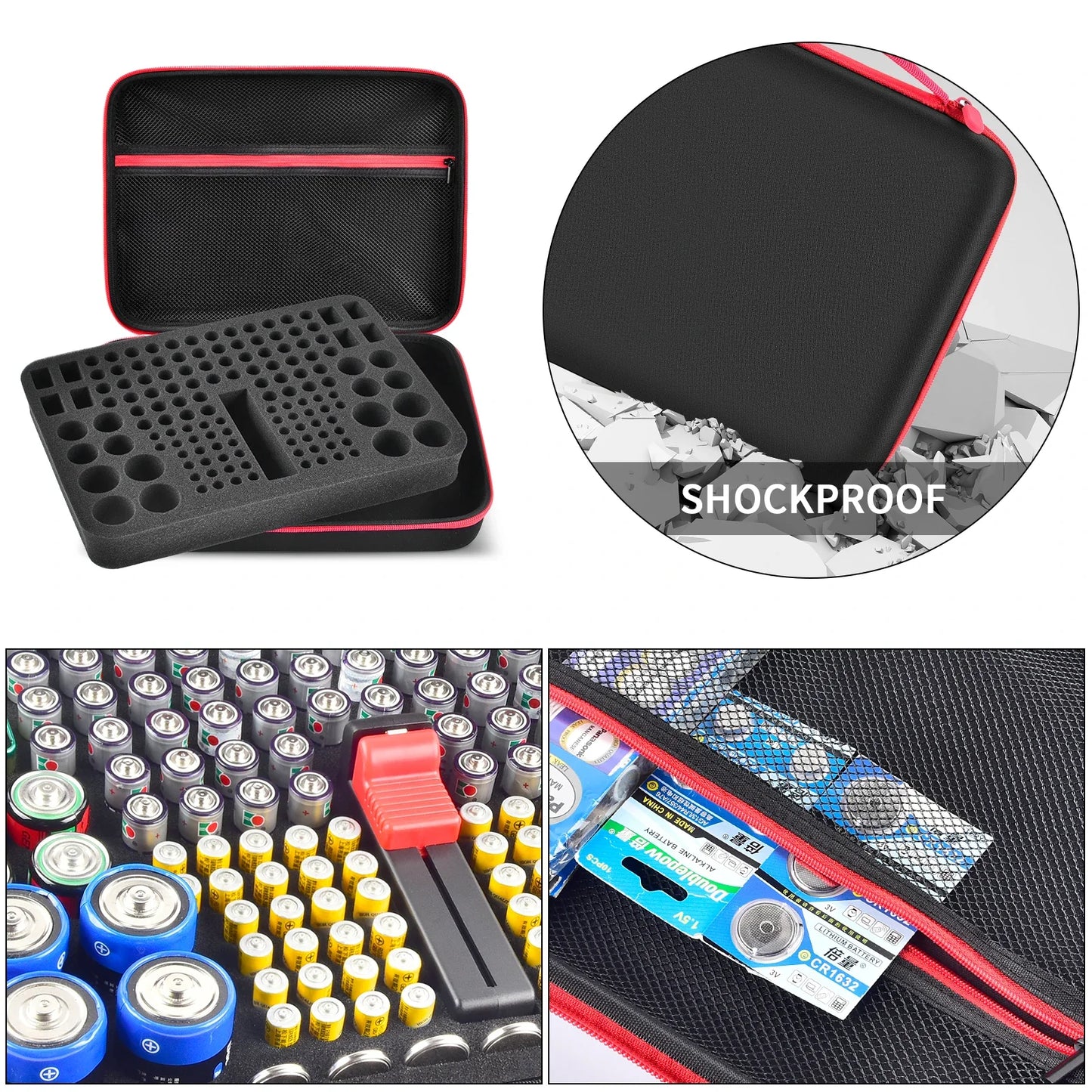 Battery Organizer Case with Tester Checker - Batteries Storage Holder Container for Garage Organization Box