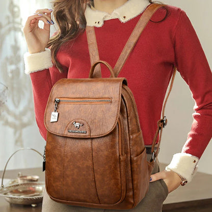 Women's Backpack 2022 - High-Quality Soft Leather, Large Capacity, Leisure Travel & School Bag for Teenage Girls - Black Mochila
