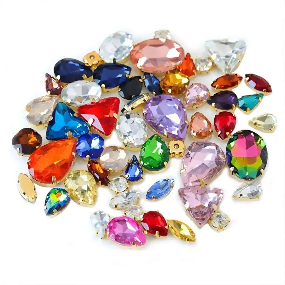50PCS Water Drop & Round Claw Drill Diamonds – Multi-Shape Gems for Wedding Dresses, Shoes & Accessories