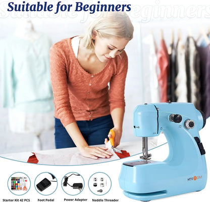HTVRONT Mini Electric Sewing Machine for Beginners — Portable Household Sewing Kit with 42PCS, Foot Pedal, and Straight Stitch Table Tool