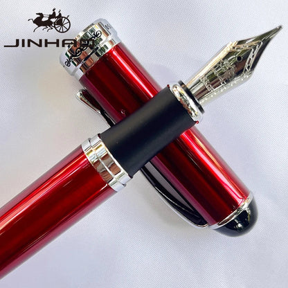 Jinhao X750 Fountain Pen Set - Medium Nib with Ink Converter, Silver Trim Calligraphy Writing Pen & Gift Set
