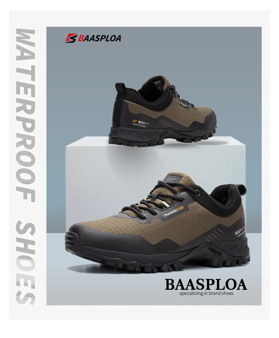 Baasploa Men’s Waterproof Hiking Shoes — Anti-Skid, Wear-Resistant Outdoor Travel Sneakers