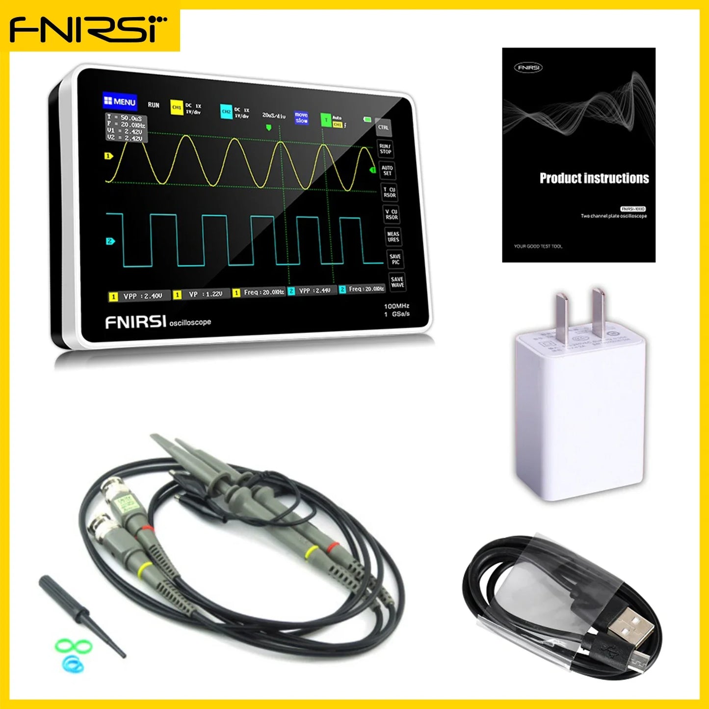 FNIRSI-1013D Digital Tablet Oscilloscope – Dual Channel, 100MHz Bandwidth, 1GS/s Sampling Rate, 7-Inch Mini Scope