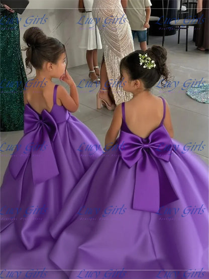 Lovely Satin Flower Girl Dress - Fluffy Bow Wedding & Birthday Party Gown for Kids