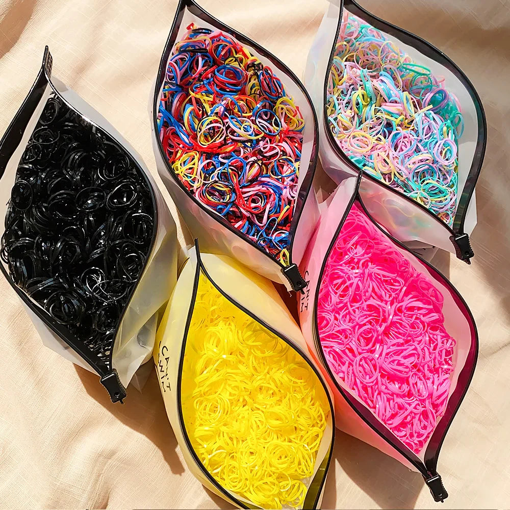 500/1000/2000PCS Colorful Disposable Rubber Hair Ties – Ponytail Holders for Girls & Kids Hair Accessories