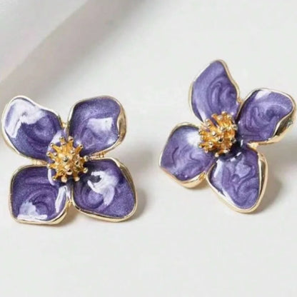 Hibiscus Flower Dropped Glaze Stud Earrings — French Vintage 2024 Fashion Jewelry for Women & Girls, Romantic Wedding Gift