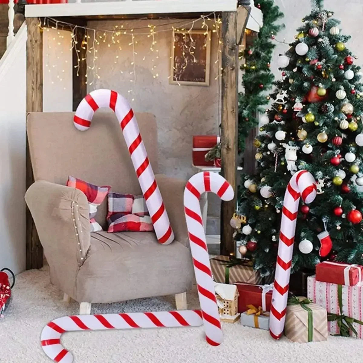 Inflatable Christmas Candy Cane Stick Decoration – Outdoor Xmas Yard Decor 2024–2025 Holiday Home Christmas Party Ornament