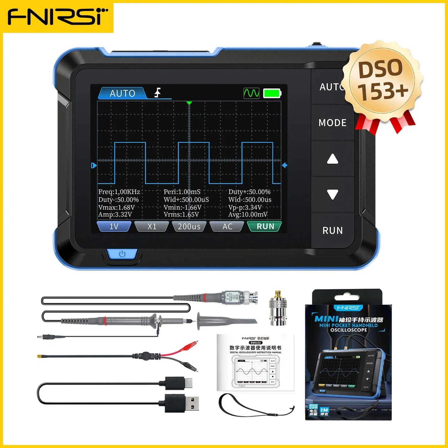 FNIRSI DSO510 DSO152 DSO153 Mini Handheld Oscilloscope - 2-in-1 Digital Scope 48MS/s 10MHz for Electronic Repair