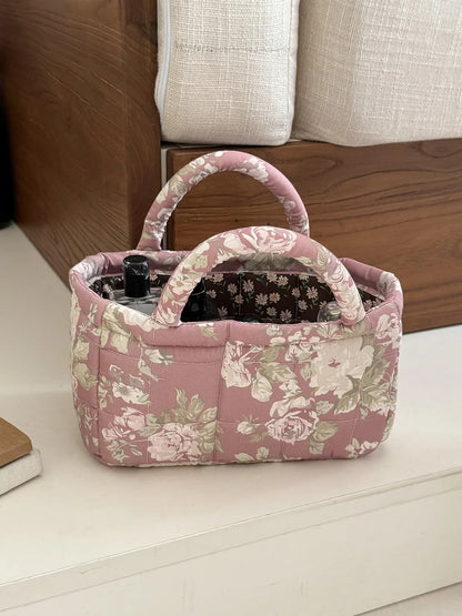 Quilted Fabric Desktop Storage Basket – Large Home Organizer for Snacks, Laundry & Miscellaneous Items, Garden Style Design