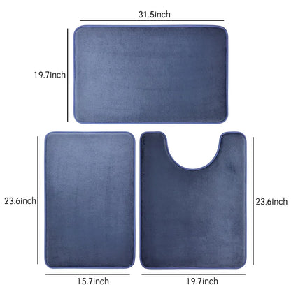 3 Piece Bathroom Mat Set – Non-Slip Toilet, Shower & Bath Floor Absorbent Rugs, Soft Comfortable Carpet for Laundry Room