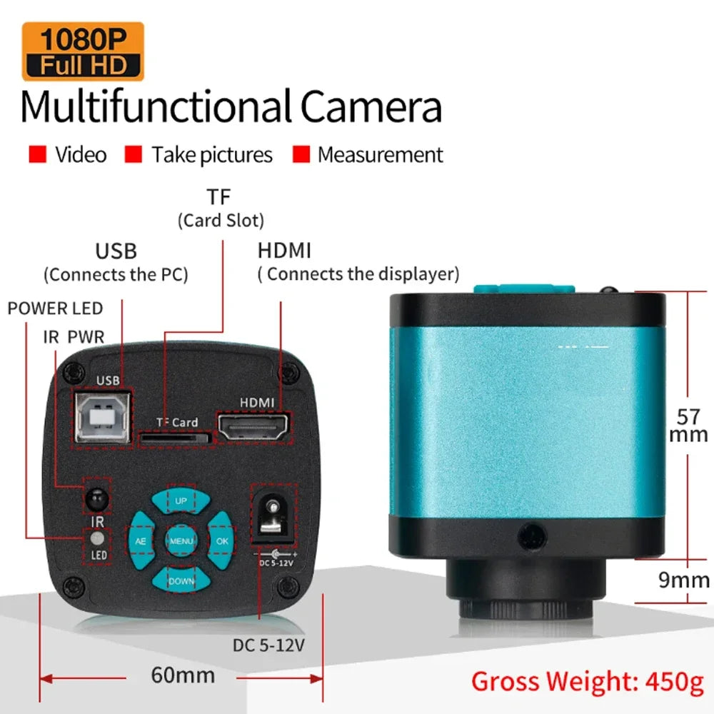 1080P 4K Digital Microscope – Full HD Industrial C-Mount Camera for PCB Welding & Mobile Phone Repair