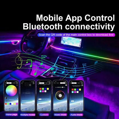 10/14/18-in-1 LED Car Ambient Lights – 213 64 Color RGB Bluetooth Rainbow Acrylic Strips, Atmosphere Lamp Kit 12V