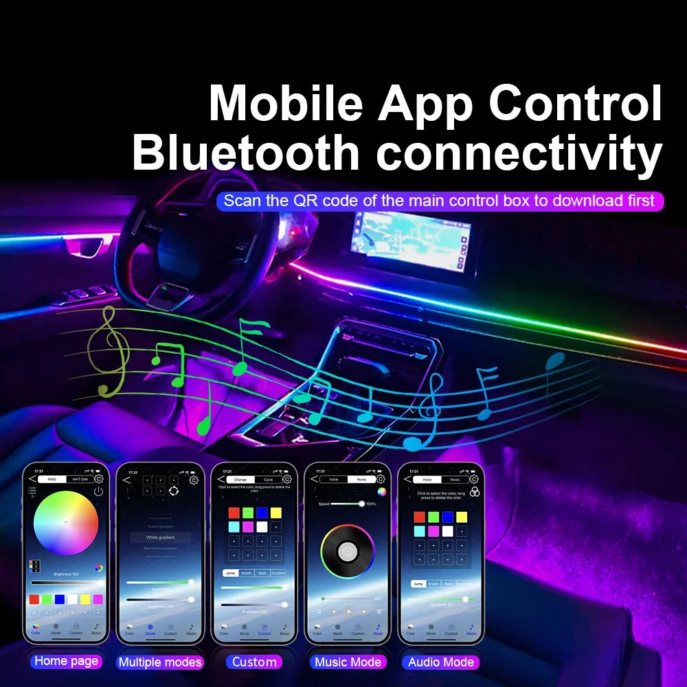 14/18 in 1 RGB LED Car Ambient Light - Acrylic APP Controlled Interior Atmosphere Lamp Kit with 64/213 Colors for One & Dual Zone Lighting