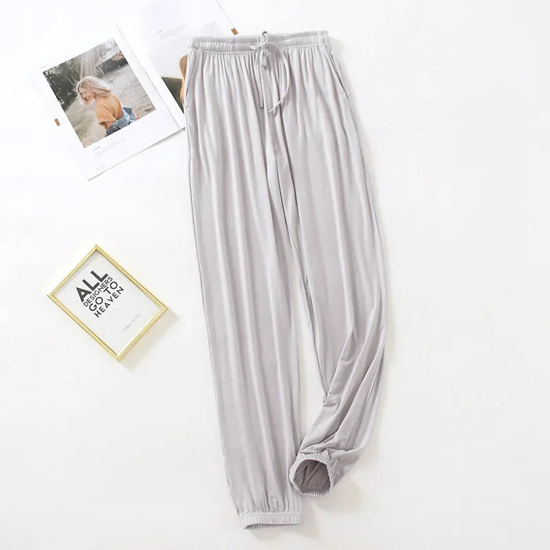New Style Women’s Home Pants – Spring & Summer Thin Modal Loose Fit Solid Color Plus Size Bottoms