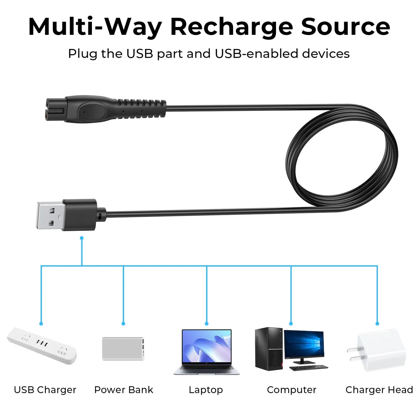 5V 1A Charger Cable for Philips Norelco OneBlade & Shaver QP, MG, PQ Series
