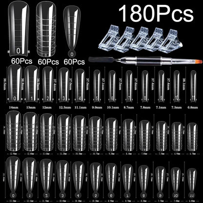180pcs Sandwich Dual Nail Forms – 15 Sizes Coffin & Almond Nail Extension Molds for Manicure, Top & Bottom Forms