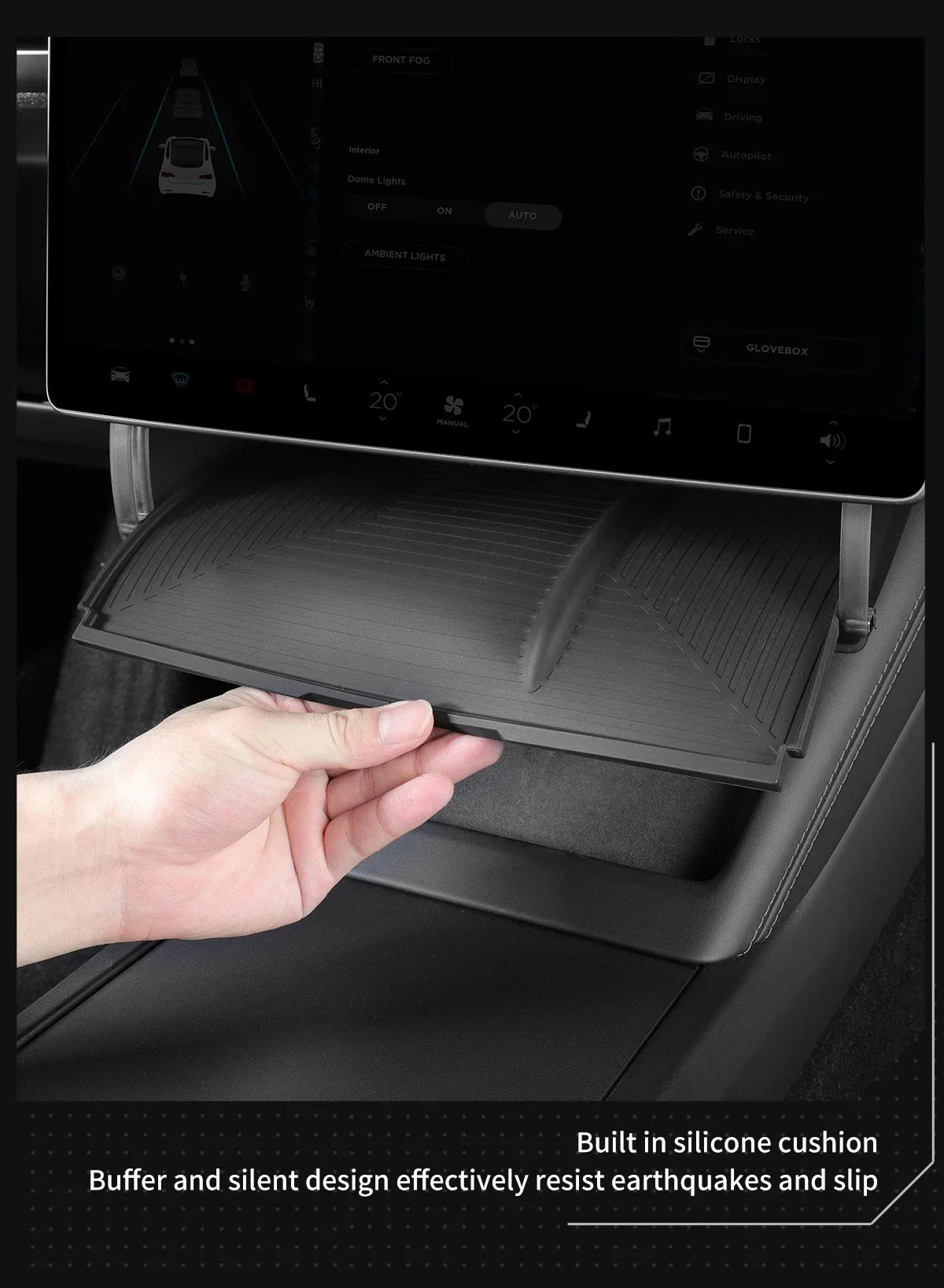 Hidden Under-Screen Storage Box for Tesla Model 3 Highland & Model Y 2024 LHD – Center Console Organizer Tray
