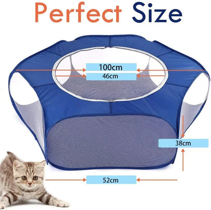 Portable Small Animal Playpen - Foldable Pet Cage with Transparent Mesh for Cats & Chickens