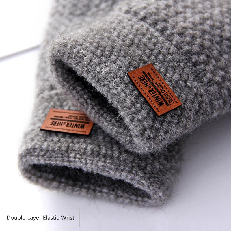 Winter Half Finger Gloves for Men - Alpaca Wool Warm Thick Knitted Gloves | Elastic Driving & Cycling Gloves for Office & Students