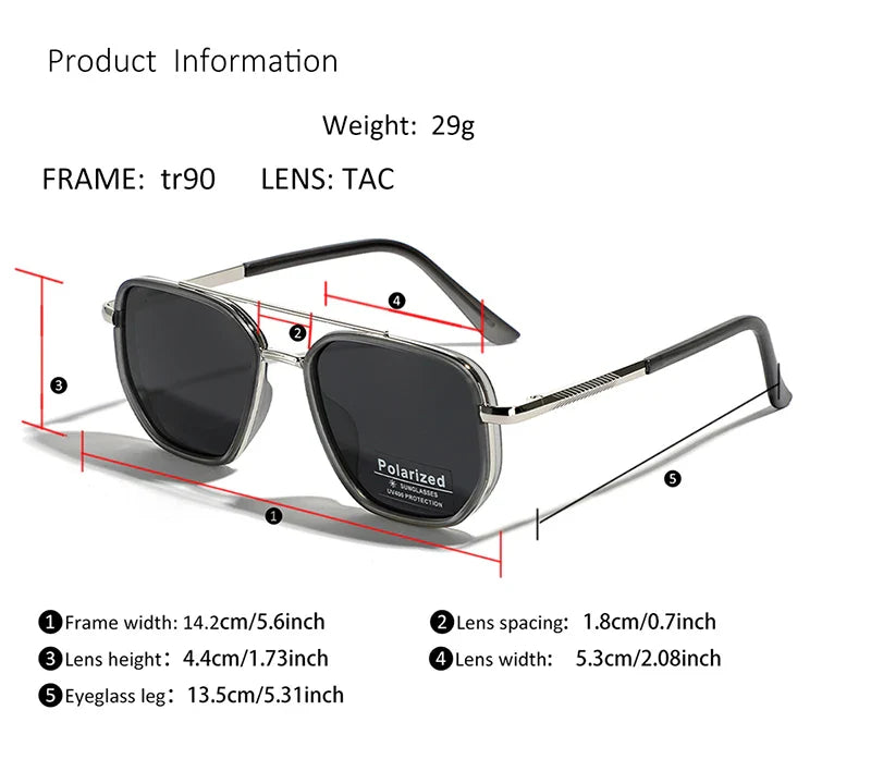 Peekaboo TR90 Polarized Sunglasses – Retro Metal Square Style for Men & Women, UV400 Double Bridge Driving Glasses
