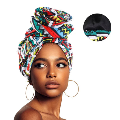 African Satin Lined Turban Cap - Floral Print Big Flower Headwrap Bonnet for Women Muslim Headscarf Beanie Hat