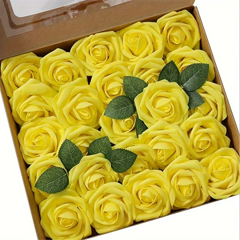 25pcs Artificial Roses with Stems – Fake Flowers for DIY Wedding Bouquets, Centerpieces & Home Party Decorations