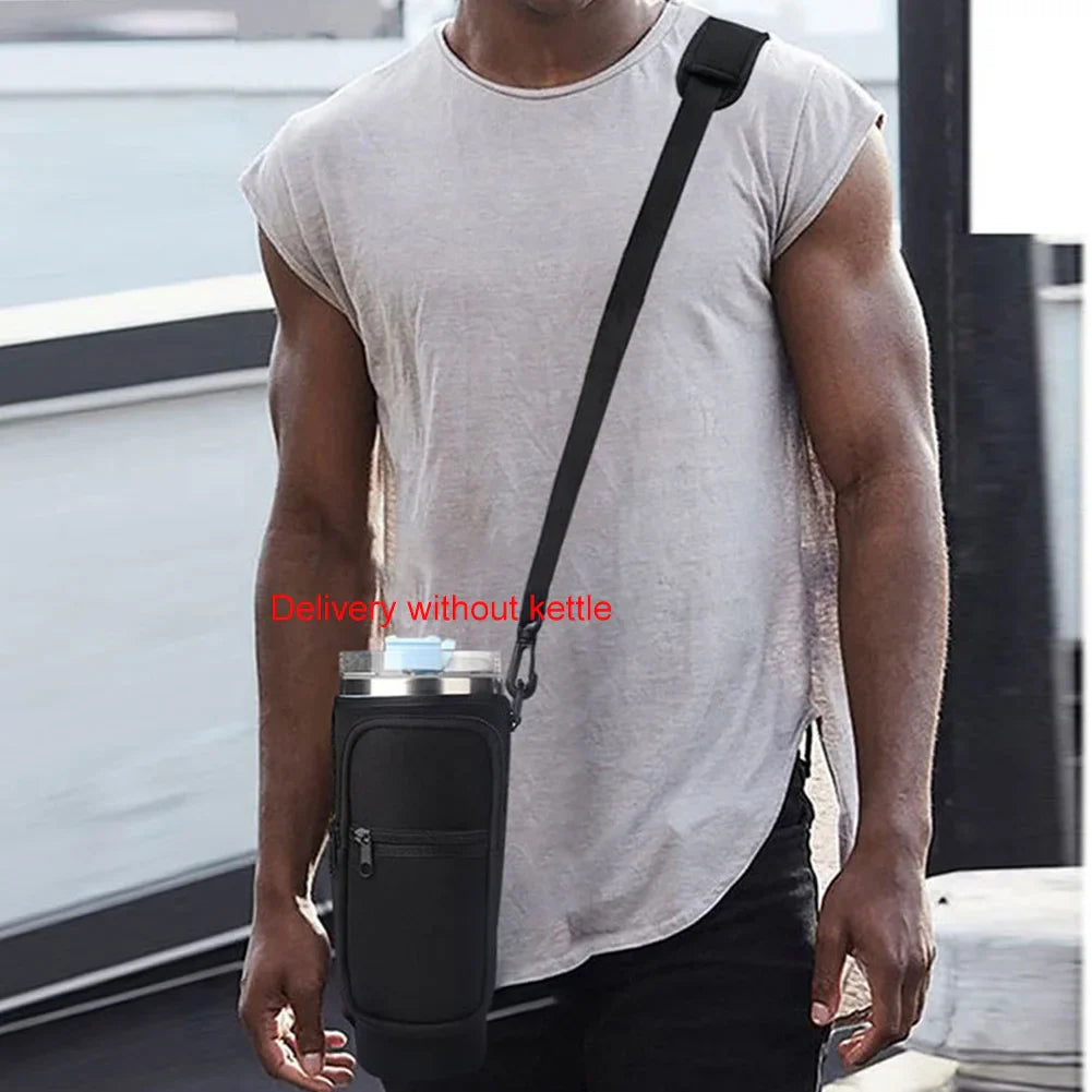 Portable Water Bottle Carrier Bag – Neoprene Holder with Phone Pocket for Stanley 40oz Tumbler with Handle