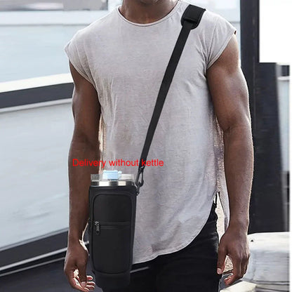 Portable Water Bottle Carrier Bag – Neoprene Holder with Phone Pocket for Stanley 40oz Tumbler with Handle