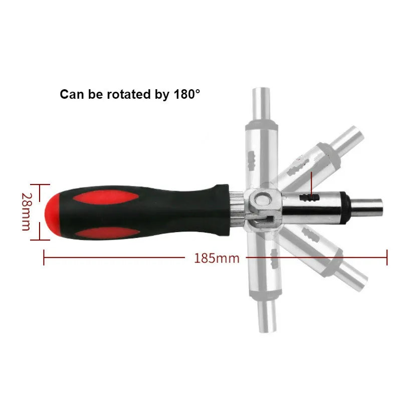 Multi-Function Ratchet Screwdriver – 0-180° Adjustable Angle, Left/Right Turn, 1/4 Inch Hex Interface