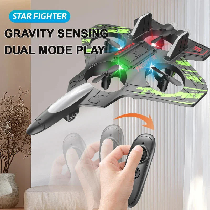 2.4G Remote Control Foam Fighter Glider – Electric Stunt UAV Helicopter with LED Lights & 360° Tumbling Aircraft Model
