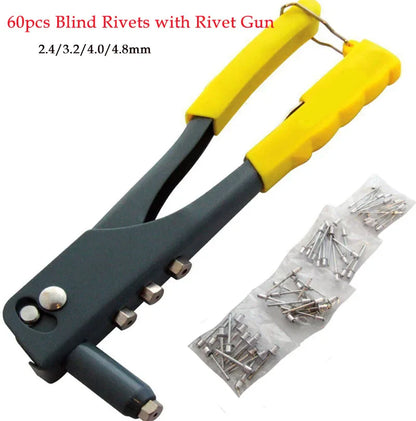 Heavy Duty Hand Riveter Gun Kit – 60/120/200/380pcs Blind Rivet Set with Pliers for Automotive & Home DIY Projects
