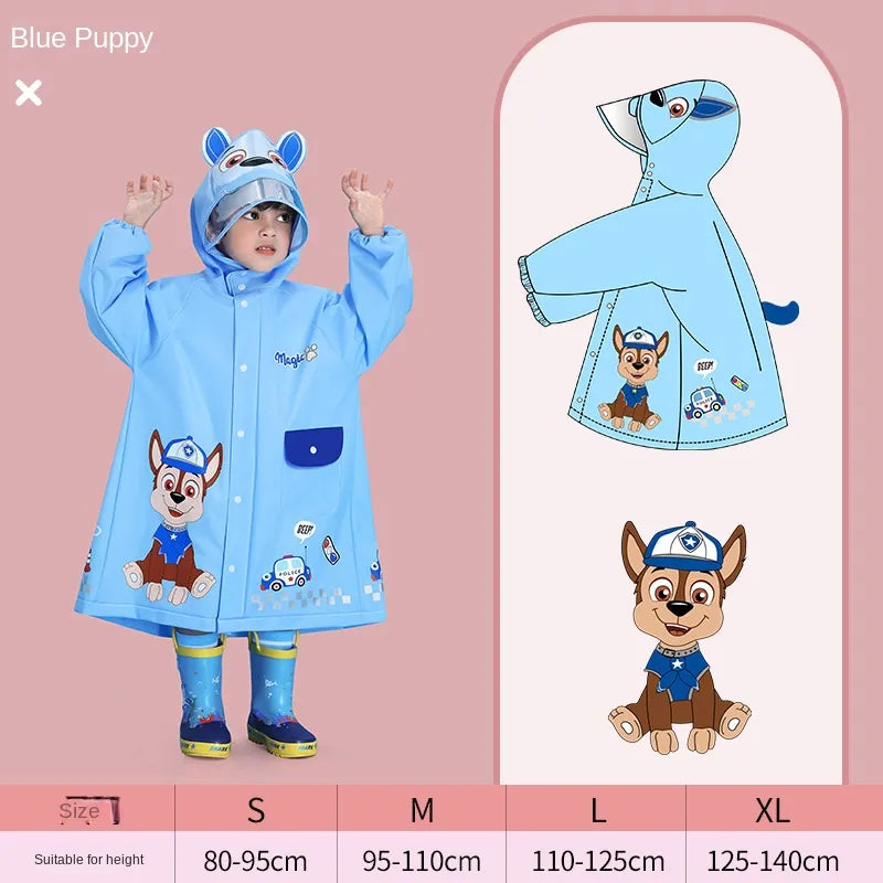 Kids Cartoon Raincoat for Girls & Boys - Satchel Bit Poncho with Storage Bag