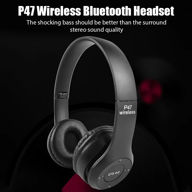 P47 Wireless Bluetooth Headphones with Mic – Noise Cancelling Stereo Earphones for Sports, Gaming & PC