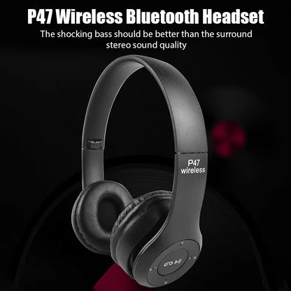 P47 Wireless Bluetooth Headphones with Mic – Noise Cancelling Stereo Earphones for Sports, Gaming & PC