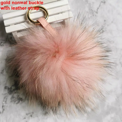 Luxury 15cm Fluffy Real Raccoon Fur Pom Pom Keychain – High-Quality Metal Ring Pendant for Women