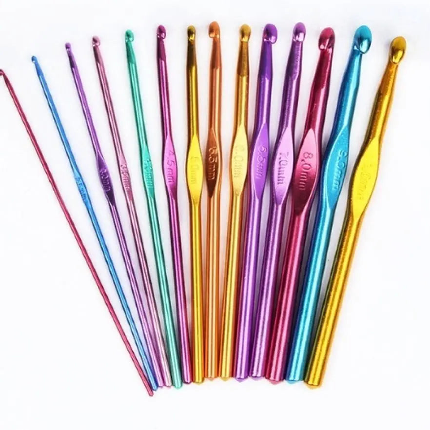 14PCS Aluminum Knitting Needle Set - Metal Crochet Hooks & DIY Yarn Craft Sewing Tools