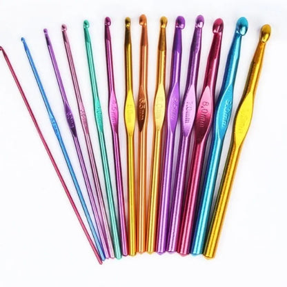 14PCS Aluminum Knitting Needle Set - Metal Crochet Hooks & DIY Yarn Craft Sewing Tools