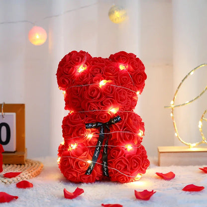 25cm Teddy Bear with Artificial Roses in Box – Romantic Valentine’s Day & Anniversary Gift for Women
