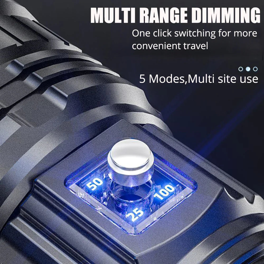 1000W Tactical LED Flashlight – Built-in 15000mAh Battery Emergency Spotlight, 9km Beam, 990,000,000LM Super Bright Torch