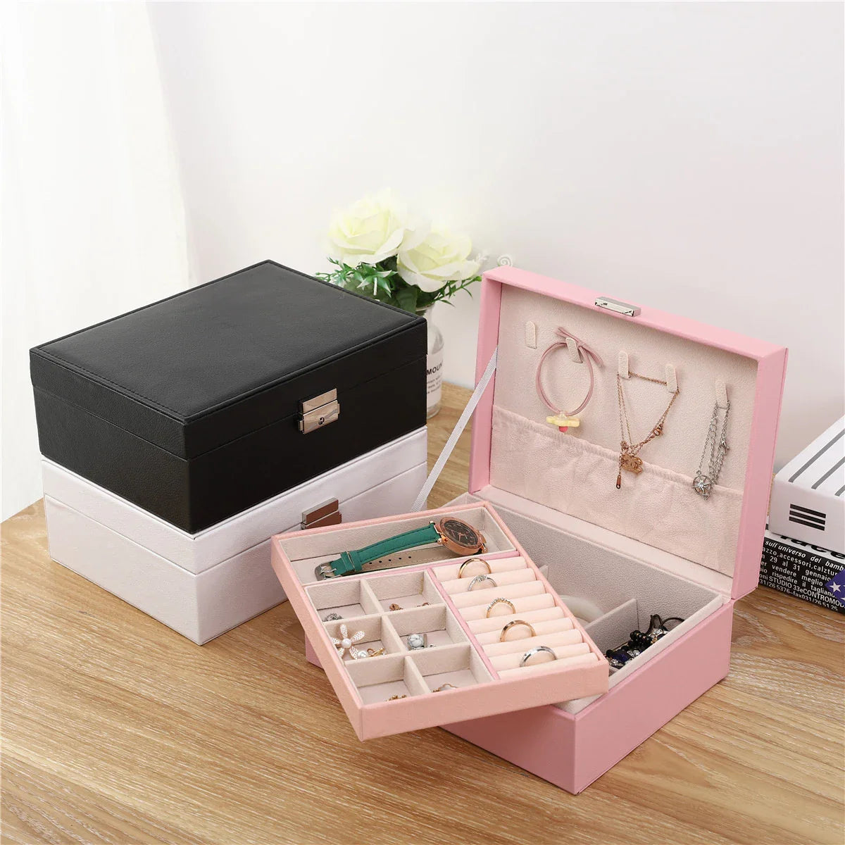 Large Capacity Jewelry Storage Box – Multi-Compartment Organizer for Rings, Necklaces & Earrings
