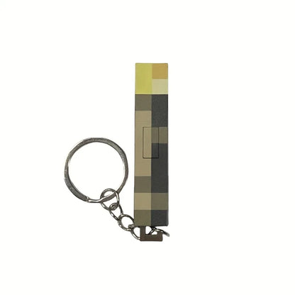 Glow-in-the-Dark Anime Gamer Keychain – Classic Torch Design with Pixelated Wooden Texture Plastic Pendant