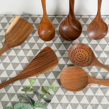 1–10PCS Teak Wooden Cooking Spoons – Smooth Non-Stick Wooden Utensils Set for Kitchen Cooking